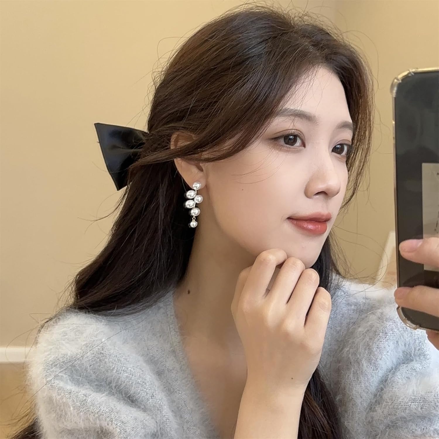 Long Pearl Drop Dangle Earrings for Women, Boho Gold Plated Chain Earrings Statement Bridal Pearl Earrings Jewelry - Image 3