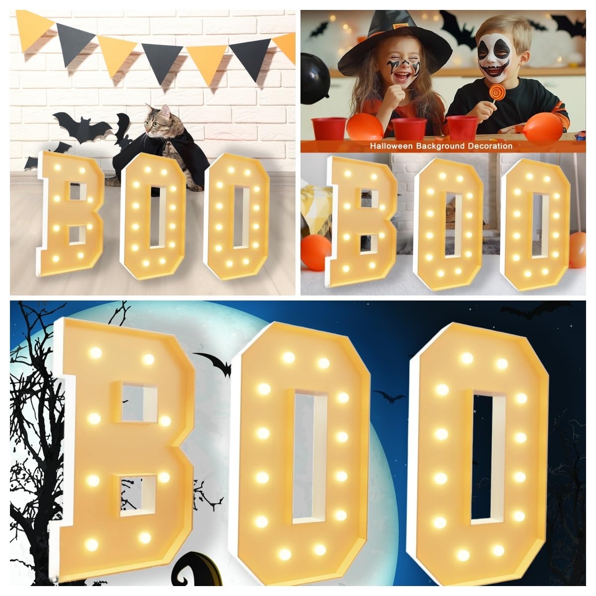 2,3 stopy/3 stopy/4 stopy Halloween Boo świecące litery LED Boo świecący znak kominkowy LED dekoracja stołu artykuły imprezowe(100CM)