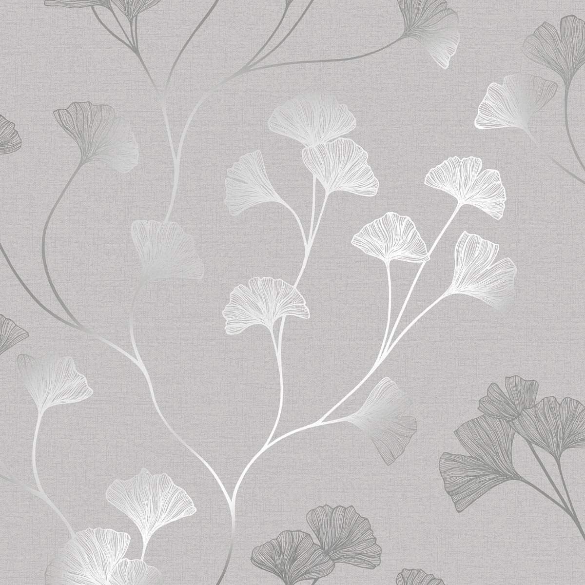 Glistening Ginkgo Leaf Silver Metallic Wallpaper – Botanical Ginkgo Leaf Pattern, Non-Pasted Wallpaper Roll, 21 in x 33 ft, Elegant Feature Wall for Living Room, Bedroom & Dining Room