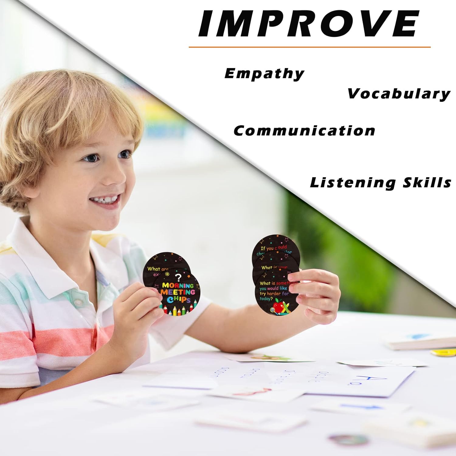 60Pcs Morning Meeting Chips for Students, Questions Cards Classroom Conversation Starters Ice Breaker Ideas Question Game, Improve Communication Listening Vocabulary Skill Supplies Teacher Supplies : Office Products