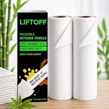 LIFTOFF Reusable Bamboo Kitchen Towel Roll Pack of 2 (40 Sheets) | Washable & Reusable Up to 2000 Uses | Super Absorbent, Eco-Friendly Cleaning Wipes for Kitchen & Home