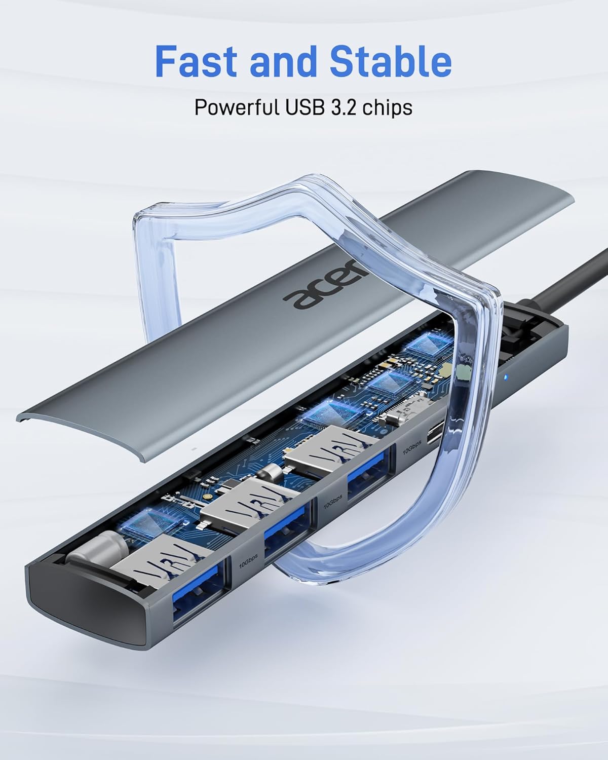 Acer USB C Hub 10Gbps, USB 3.2 Gen 2 Adapter with 3 USB-A & 1 USB-C Ports, High Speed Type C Multiport Splitter for MacBook, iPhone 16/15, iPad, Surface Pro, Chromebook, Dell XPS and More