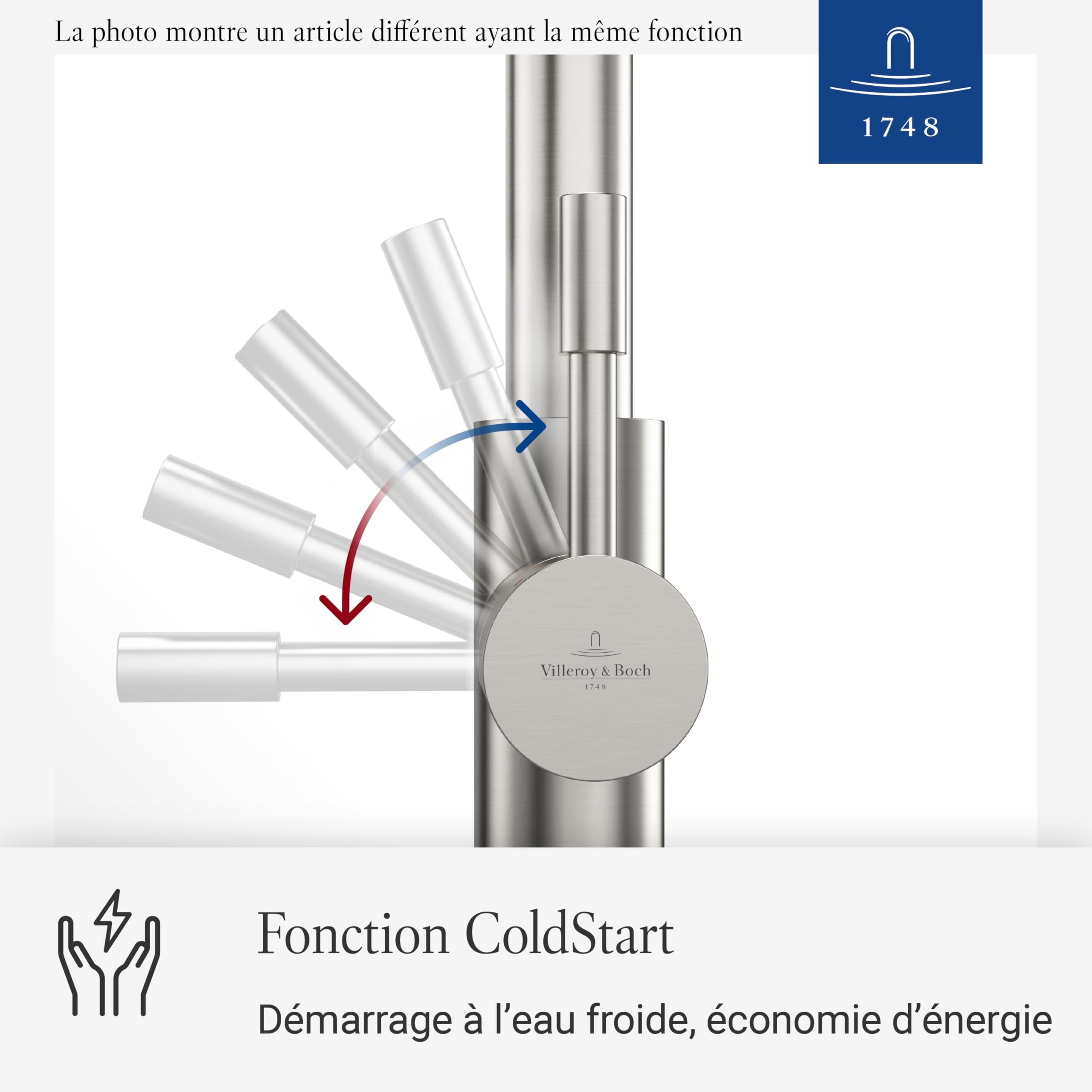 Robinetterie Villeroy & Boch Umbrella Flex, haute pression, robinet avec douchette extractible et rotation 360°, robinetterie économique, bec 220 mm, gold