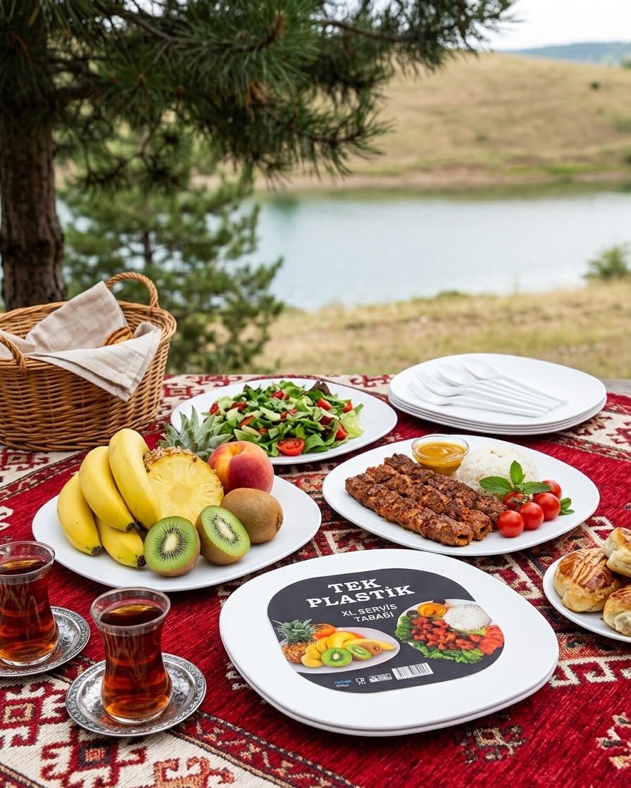 Sert Plastik Servis Tabak 6'lı Set 25 cm – Kırılmaz, Yıkanabilir, Piknik, Servis ve Sunum Tabağı