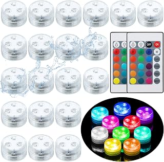 20 Pieces Mini Submersible Lights with Remote Waterproof Small Underwater Tea Candles Flameless Battery Flashing Colorful Led Light for Vase Pool Pond Lantern Decoration