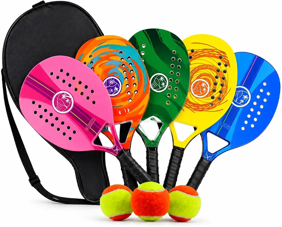Raquete Para Beach Tennis Profissional em Fibra Carbono Com Capa Protetora + 3 Bolinhas de Beach Tennis Para Iniciantes e Profissionais
