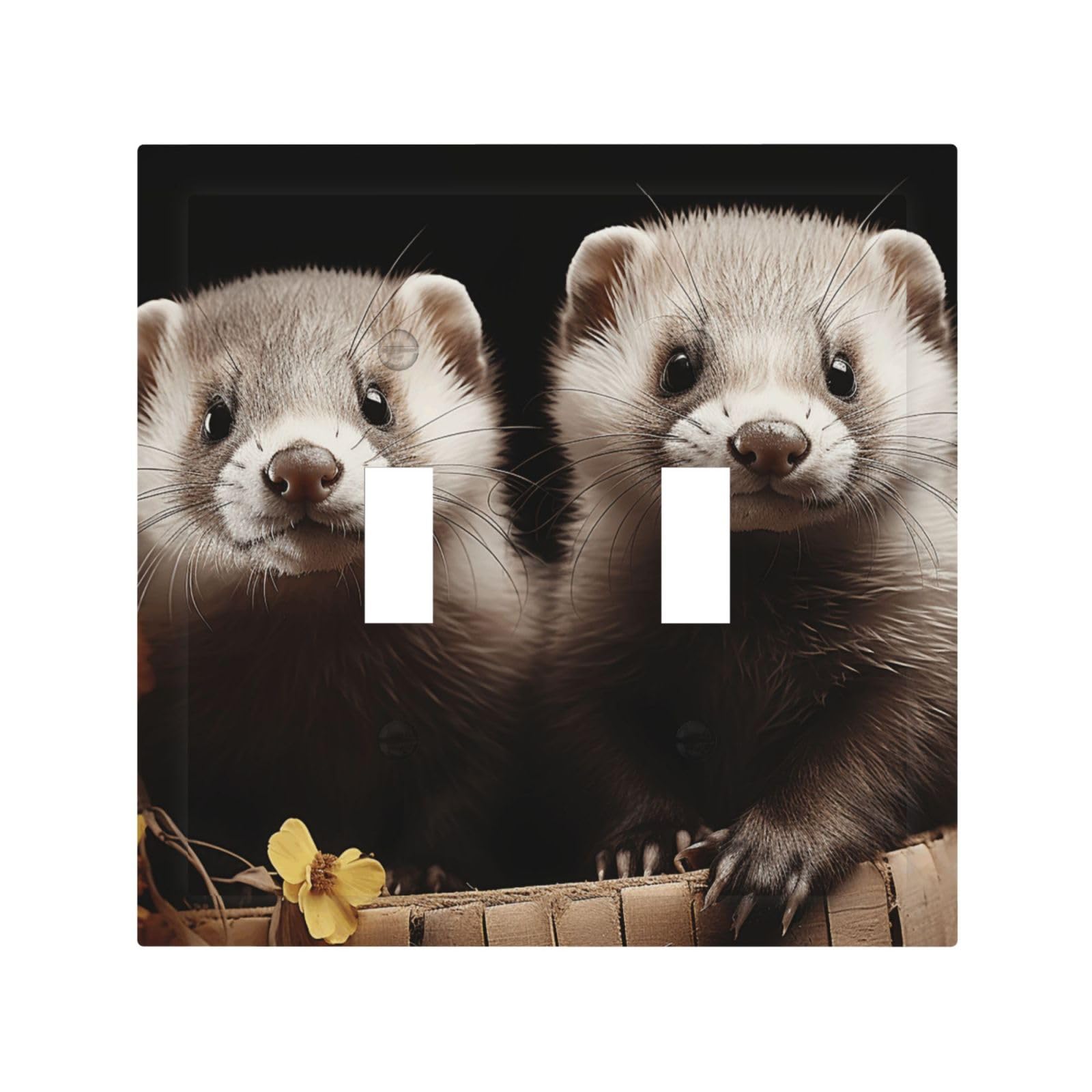 2-Gang Light Switch Cover Ferrets Wall Plate for Electrical Outlets Double Decorator Wall Plates 4.9" x 5" Mid-size Receptacle Outlet Covers Blank Faceplate Cover