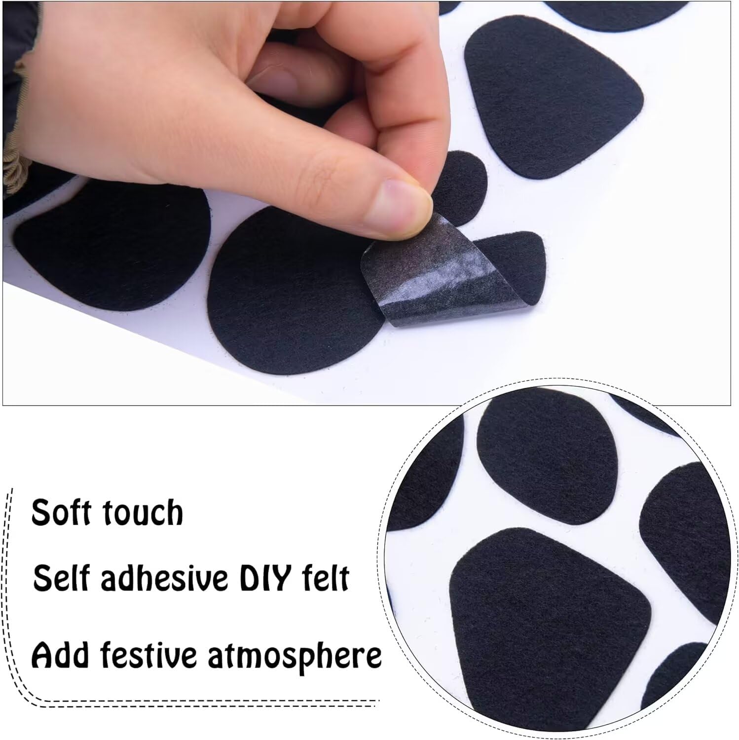 Iceyyyy 12 Sheets Black Adhesive Felt Circles - 200+ Pieces Black Self-Adhesive Felt Messy Dots Sticker Pads for Halloween DIY Projects, Professional Craft Finishing