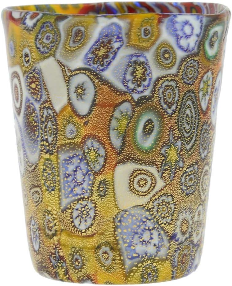 Glass Of Venice Murano Glass Millefiori Shot Glass - Multicolor with 24K Gold Leaf Drinking Glass Liquor Glass Small Tumbler Handmade In Venice, Italy