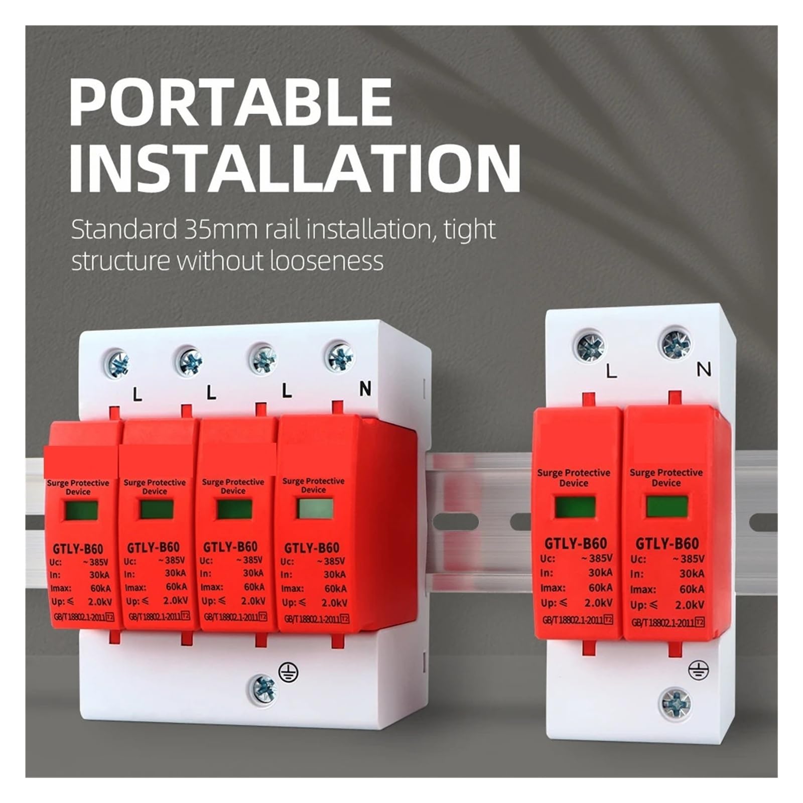 House Lightning Surge Protector AC SPD 1P 2P 3P 4P 40KA 60KA 220V 385V AC Protective Low-voltage Arrester Device(3P,220V 30-60KA)