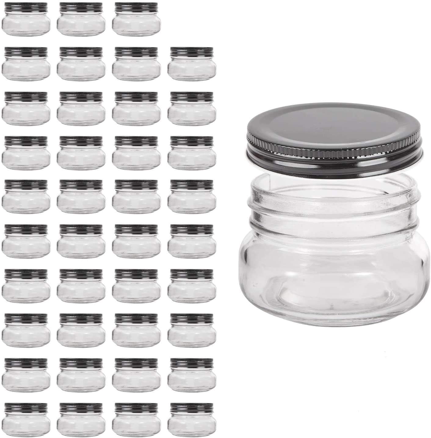QAPPDAMini Mason Jars Glass Canning Jars,5 OZ Jelly Jars With Regular Lids(Black) Small Jars for Honey,Jam,Favors,Baby Foods,Spice Jars 40 PACK