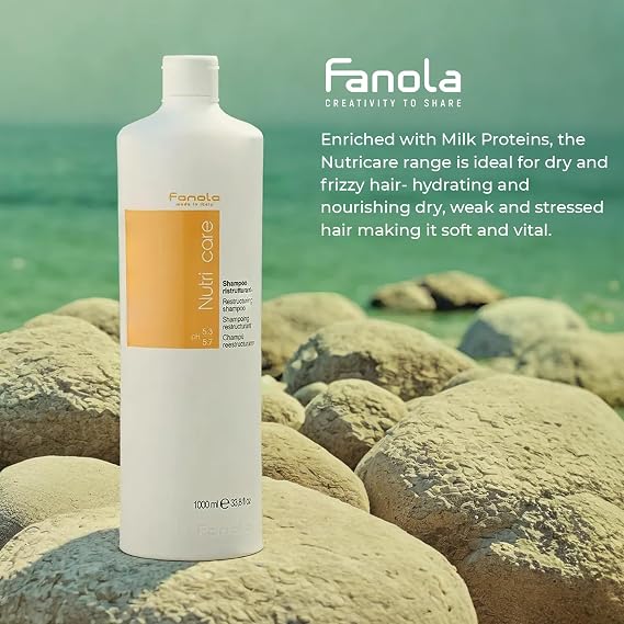 Fanola Nutri Care Restructuring Shampoo - Milk Protein Repair Shampoo for Dry Damaged Hair - Hydrating Nourishing Cleanser for Chemically Treated Hair (1 L)