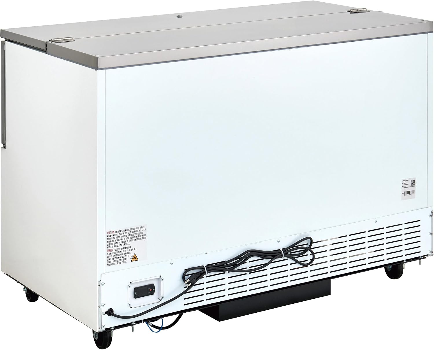 Commercial Refrigerated Milk Cooler | 58" White Mobile Cooler for School Cafeterias | Holds 16 Milk Crates| Stainless Steel Interior | Cold Wall Refrigeration | 115V