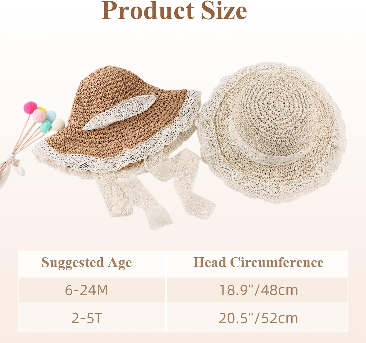 Baby Girl Straw Hat Toddler Summer Beach Hat with Lace Bow Infant Girls Sun Hats - Image 6