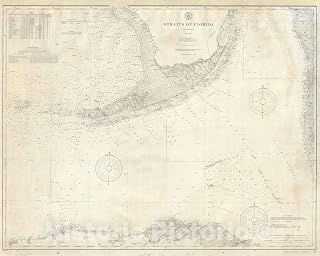 Historic Map : South Florida, The Florida Keys, North Cuba, and The Great Bahama Bank, U.S. Coast Survey, 1908, Vintage Wall Décor : 24in x 18in