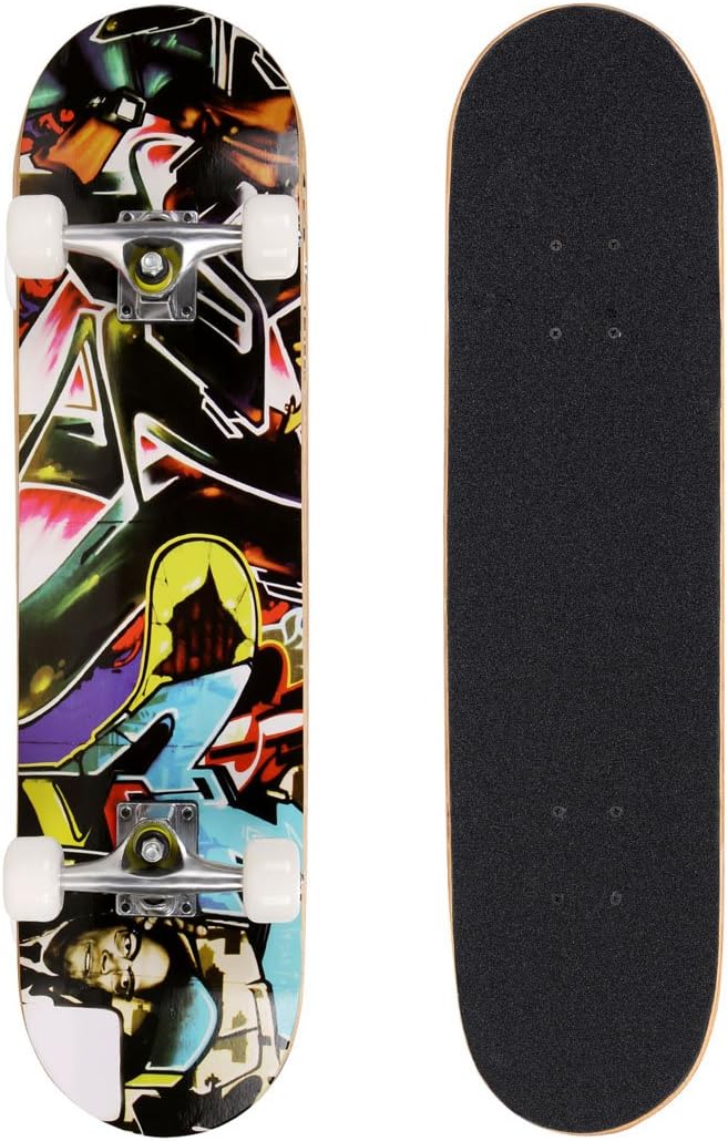 Pro Skateboard - 31" X 8" Complete Skateboard, 9 Layer Maple Wood Skateboard Deck with Double Kick Concave Design for Kids Boys Youths Beginners