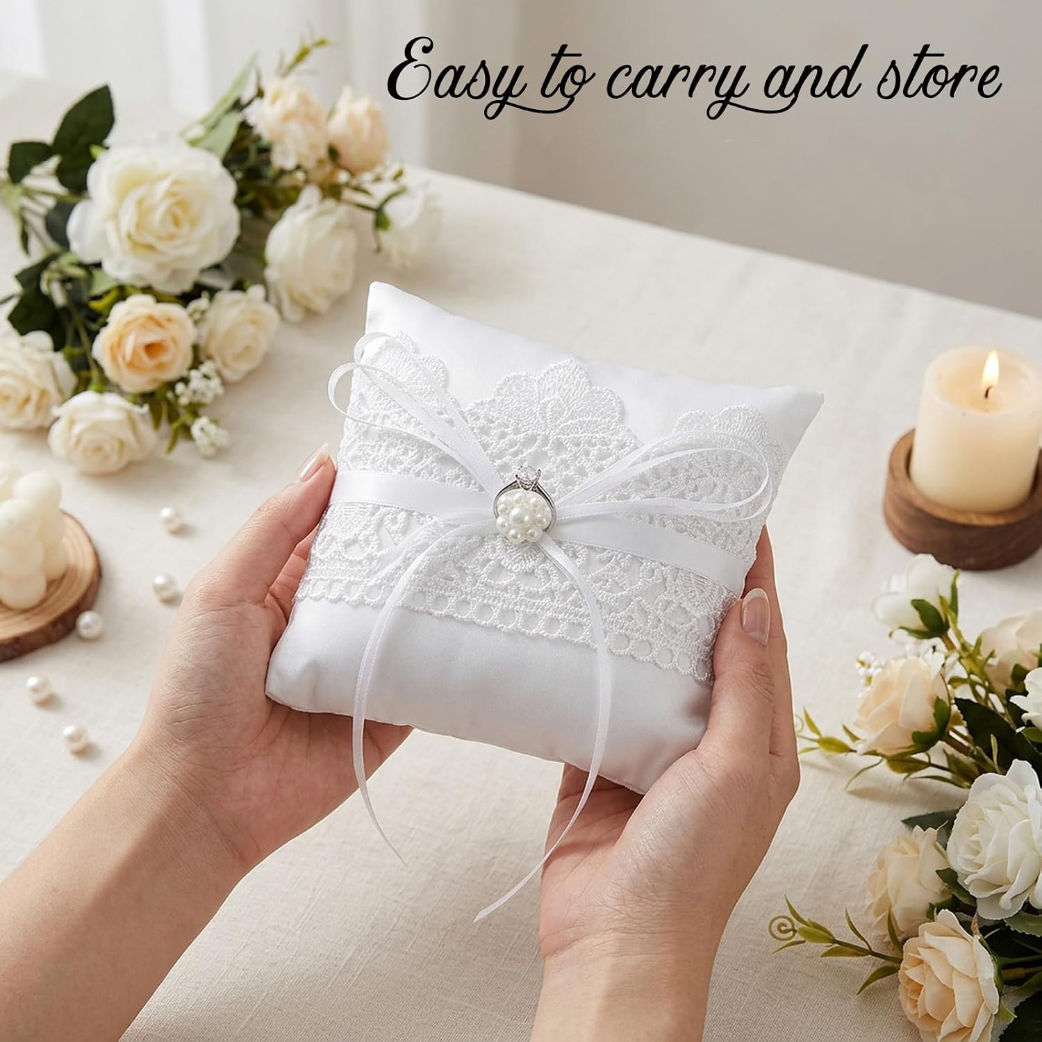 Ring Bearer Pillows Elegant White Satin Rings Pillow for Rings Bearer Wedding Ring Pillow for Ceremony and Proposal