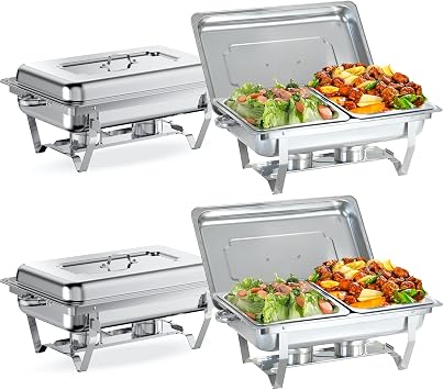 4 Pack 8 QT Chafing Dish with 2 Half-Size Food Pan, Stainless Steel Food Warmer, Chafer Complete Set for Catering, Party, Wedding and Events