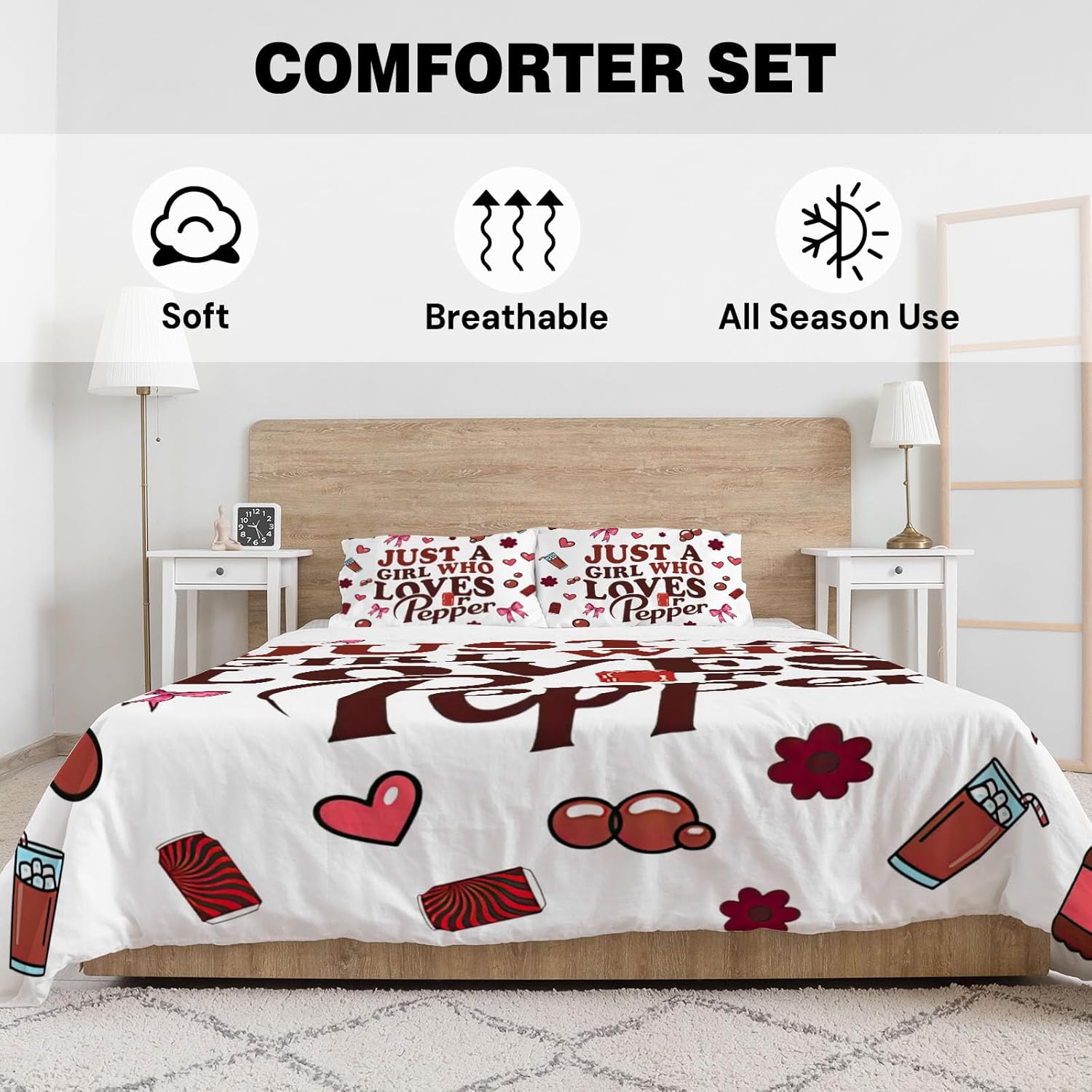 Allenjoy Dr.P Drinks Soda Girl Lovers Comforter Set with 2 Pillowcases for Men Teens Fans Brother Son Bedroom Nursery Bedding Room Decor, Machine Washable Durable Full Size