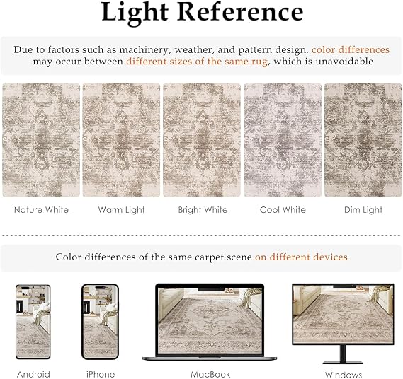 HUGEAR Vintage Beige Rugs Living Room Washable Non Slip Large Area Rug 240x300cm Bedroom Kitchen Hall Lounge Office Dining Room Indoor Carpet Low Pile Big Carpets