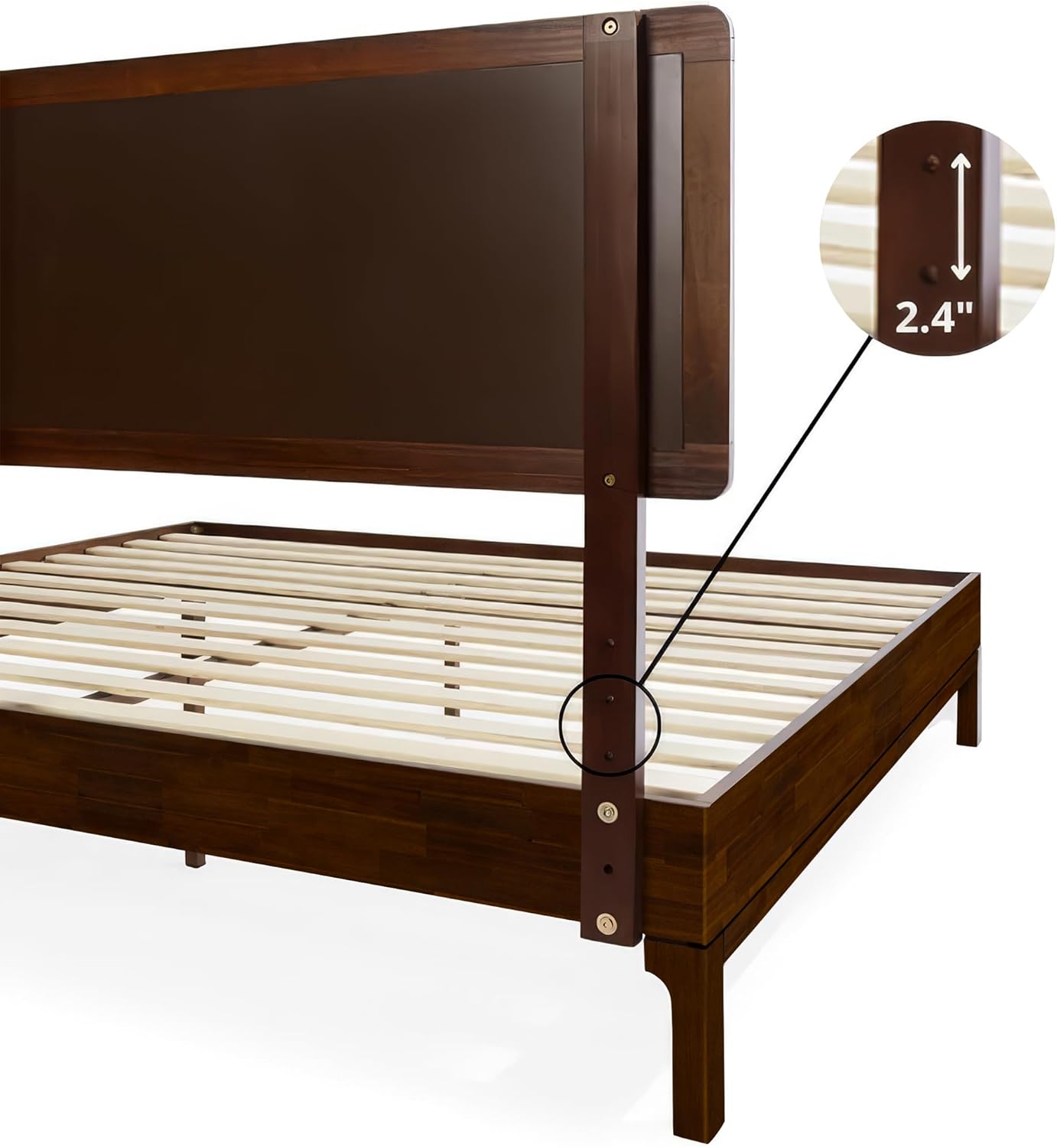 Bme Nipe King 14 Inch Bohemian Bed Frame with Adjustable Wicker Headboard - Rustic & Vintage Unique Style with Acacia Wood - No Box Spring Needed - Easy Assembly - Walnut