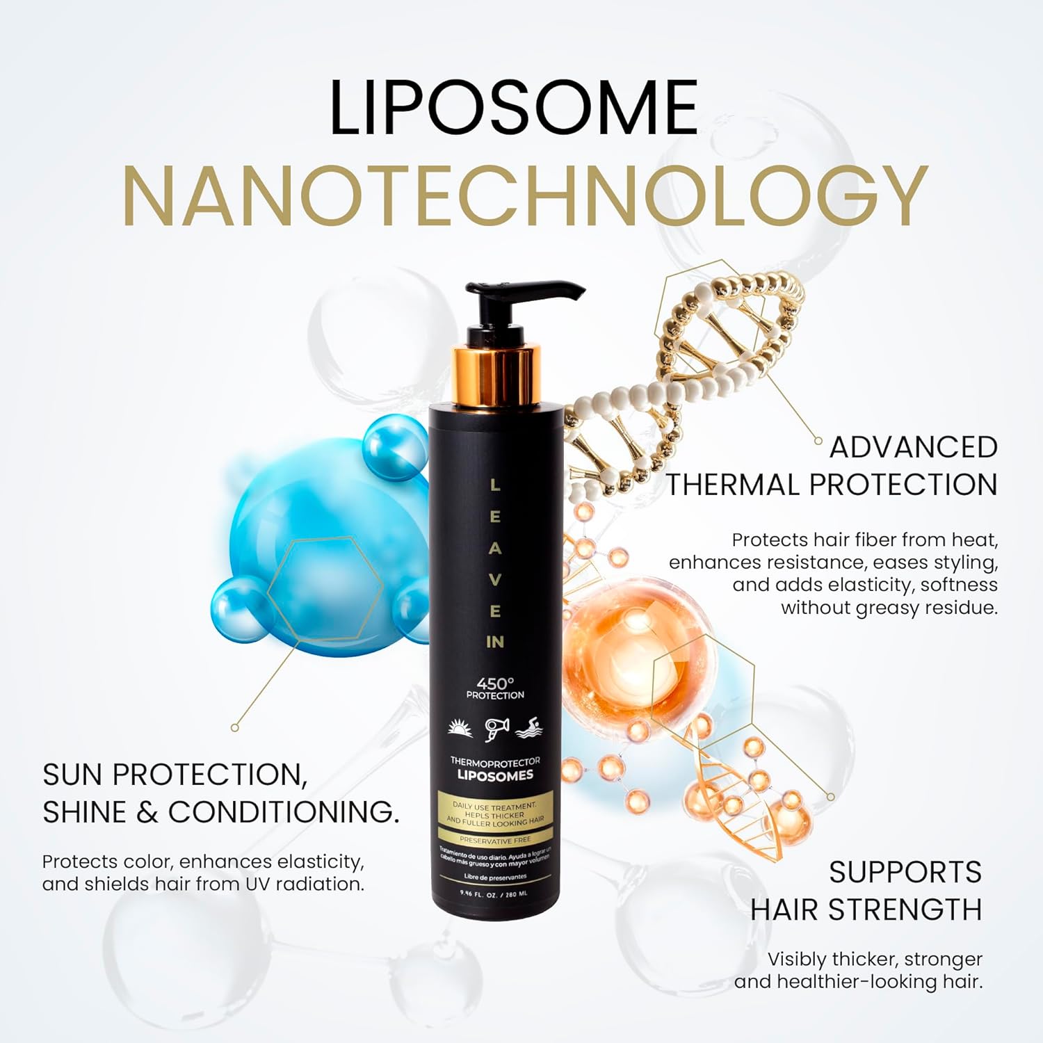 450° Heat Protectant Leave-In Conditioner Treatment – Anti-Frizz Hair Strengthening & Hydrating Formula – Fortified with Biotin & Vitamin E, Prevents Breakage Protects from Heat & UV Damage 9.46 fl oz