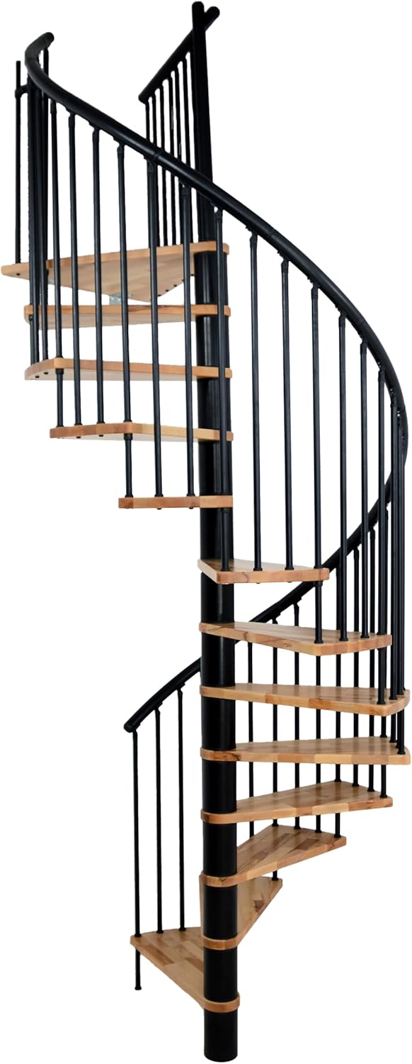 Austrian Indoor Spiral Staircase, Beech Wood Lacquered Steps, Aluminum Handrail & Steel Spacers Railing in 3 Colors, 47.24" Diameter 13-Step Kit, Please Get a Shipping Quote from us Before Order