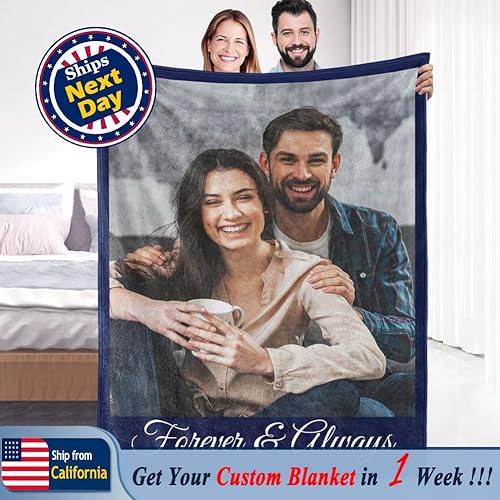 Miniatura 2 de Manta de forro polar Sherpa personalizada con fotos, texto, suave, cálida y mullida, manta personalizada para parejas, regalos para novio, novia,