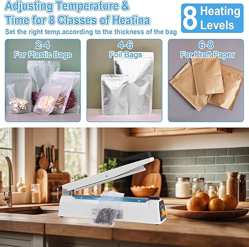 Vista 18 de Máquina selladora térmica por impulso de 16 pulgadas para bolsas de plástico, bolsas de PE PP y bolsas de papel Kraft, sellador de bolsas de Azul