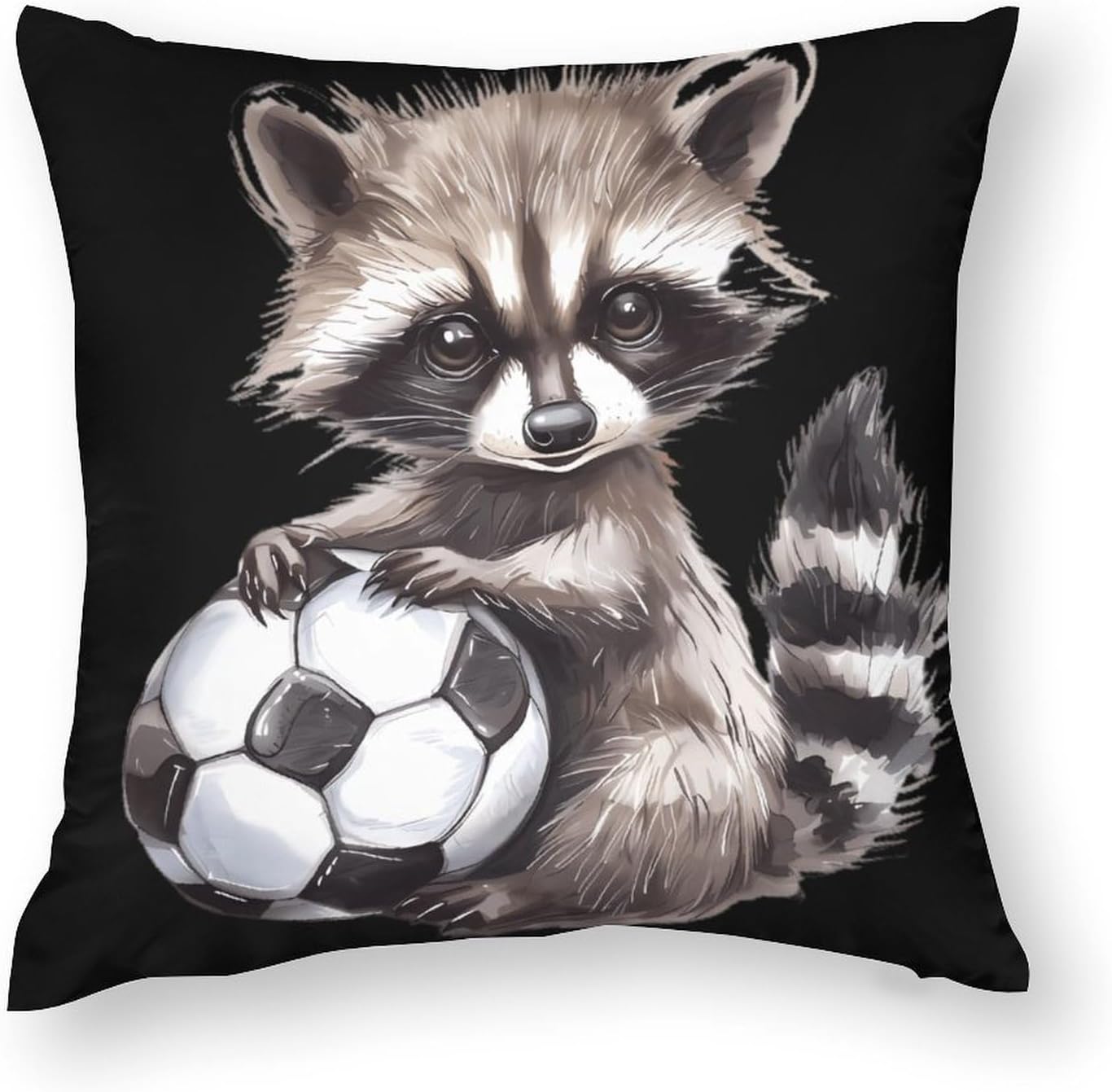 Raccoon with Soccer Printed Throw Pillow Case 4 Pcs Soft Pillowcases Pillows Covers Sofa Bed Decor 12/14/16/17/18/20/22/24/32 Inches