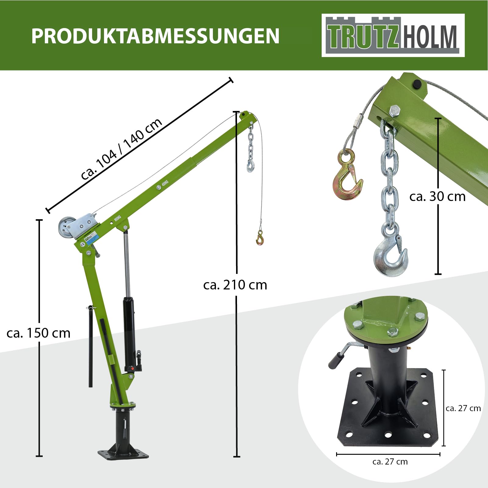 TRUTZHOLM Pickup Kran mit Seilwinde Tragkraft 900 kg hydraulischer Heber 360 Grad drehbar Schwenkkran Hebekran Pritsche Werkstattkran Fahrzeugkran aufschraubbar Hebekran Ladekran
