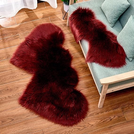1 Pcs Double Heart Shape Fluffy Rug Fur Carpets for Living Room Home Decor Bedroom Floor Mat Thick Soft Area Rug Sofa Cover