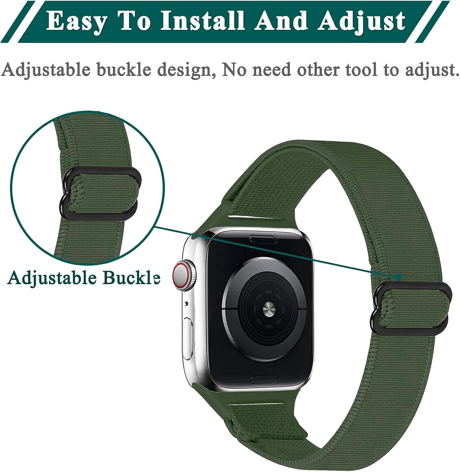 LANVO Adjustable Slim Elastic Bands Compatible with Apple Watch Band 44mm 42mm 40mm 38mm, Women Stretch Thin Nylon Band Strap Compatible for iWatchSeries SE 7 6 5 4 3 2 1