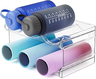 Water Bottle Organizer, Stackable Water Bottle Holder for Kitchen Pantry, Fridge, Cabinet, Stackable Cup Holder for Wine, Water, Drink-2 Pack, Each Rack Holds 3 Containers