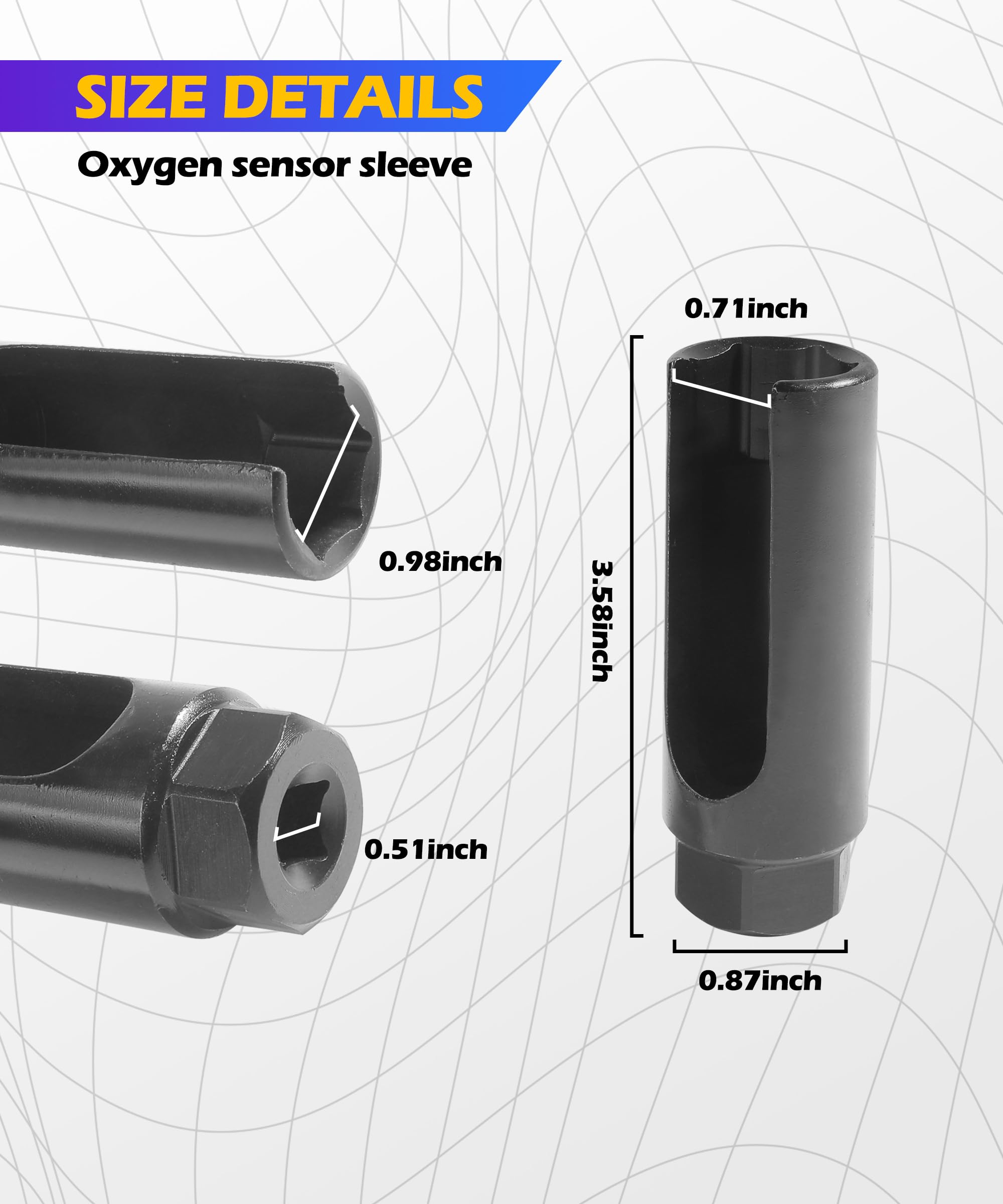 SCUARI O2 Sensor Socket,Oxygen Sensor Socket with Side Wire Cutout,Sensor Tube Wrench Removal Tool,Car Accessories,3/8 Inch Drive x 0.39 Inch 6-Point fits All Vehicle O2 Removal and Installation