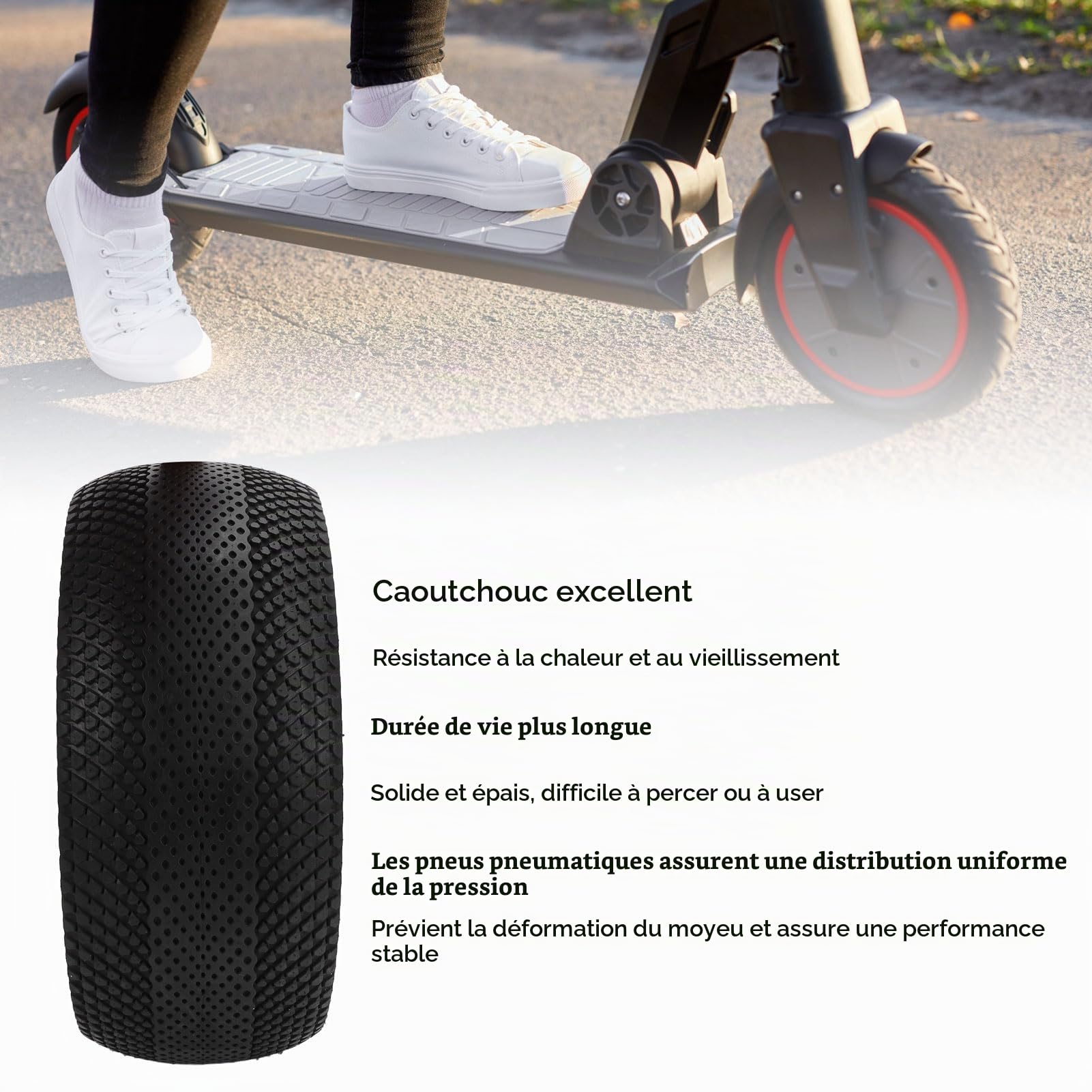 RiToEasysports Pneu Sans Tube Pour Scooter Électrique 10x3.0-6.5 Roue Tubeless Haute Résistance Chaleur
