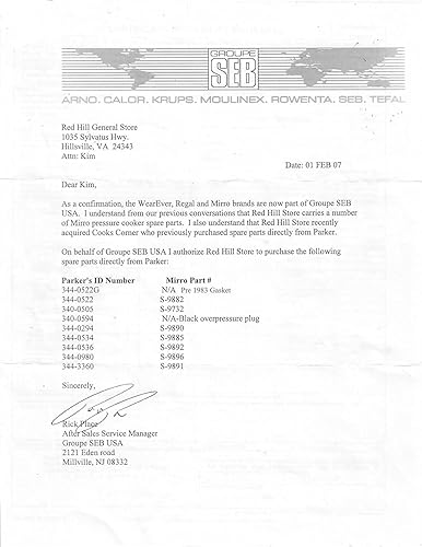 Vista 7 de S-3440 Mirro Junta para latas a presión para M-312, M-312-35, M-406, M-416, M-512, M-512-11, M-522, M-526, M-526-11, M-622 para modelos fabricados