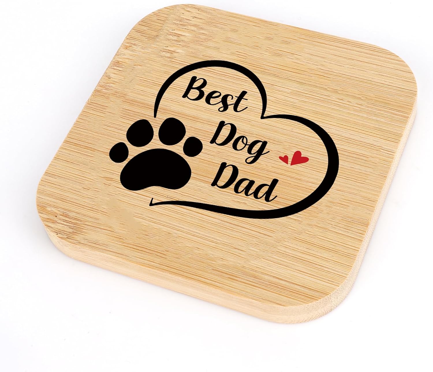 Dog Dad for Men Dogs Lovers Wood Drink Coaster Desk Square Cup Holder Home Office Desk Accessories Best Christmas Birthday Gifts for Coworker Boss Employee