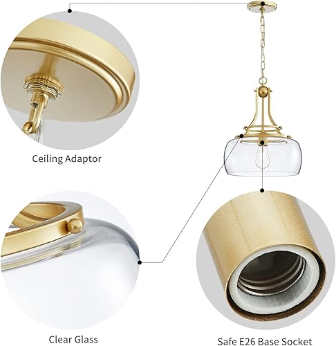 Miniatura 3 de WUZUPS Chandelier Rustic Farmhouse Industrial Round Ceiling Pendant LED Light Fixture with Clear Glass Shades for Dining Room Kitchen Island Foyer