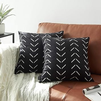 Set of 2 Boho Pillow Covers 16 x 16 inches Black Square Pillow Covers with White Arrows Print Polyester Blend Decorative Throw Pillow Covers Sofa Cushion Cases