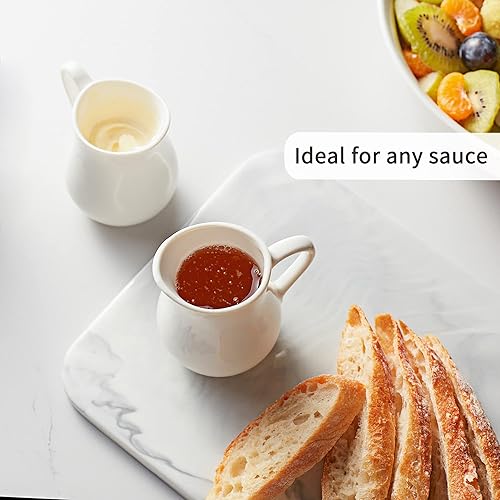 Miniatura 8 de Gurygo: paquete de 2 jarras para cremas de 4 onzas de cerámica blanca clásica con asa - pequeña jarra de leche de porcelana fina - recipiente