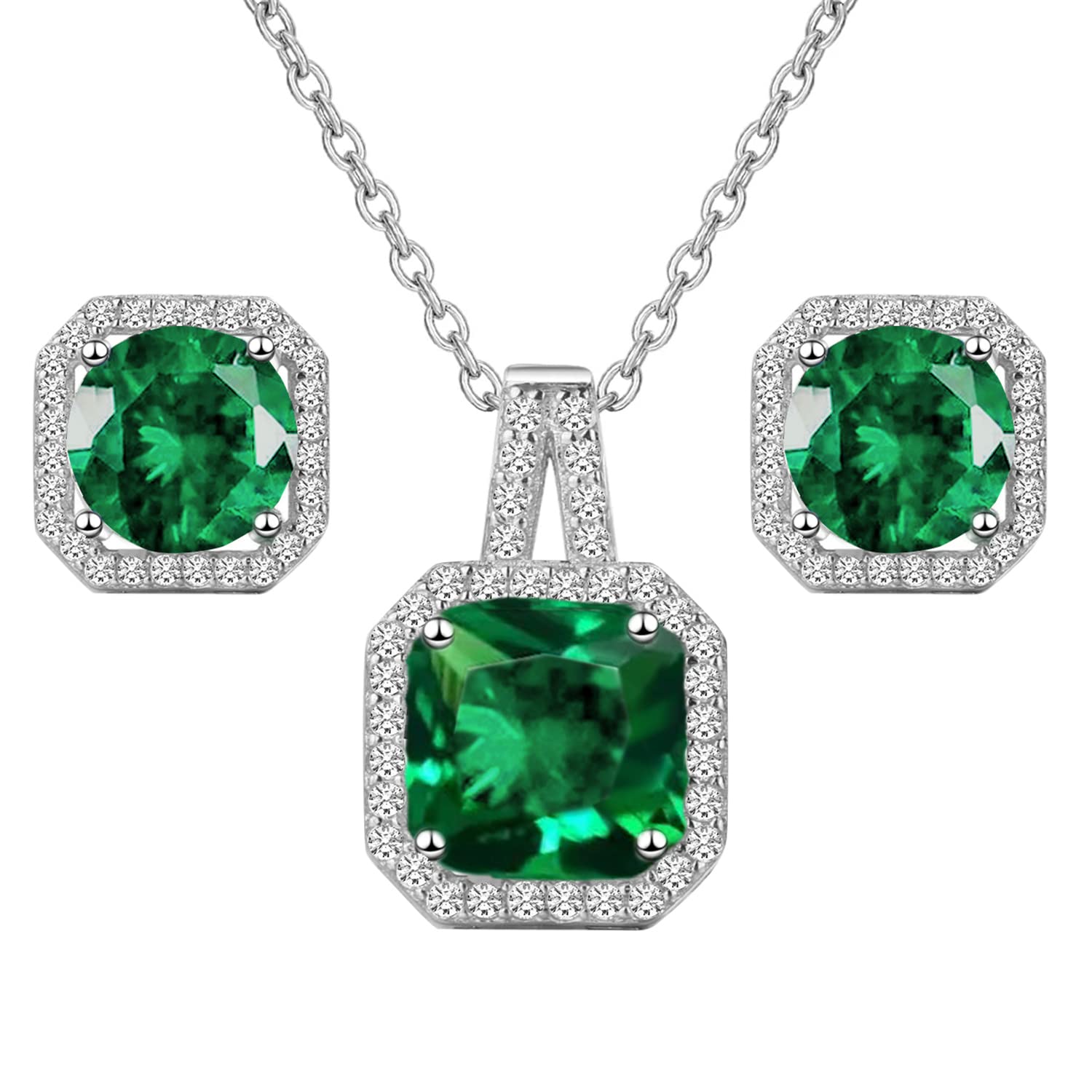 Peora Silver Plated American Diamond Studded Green Pendant Chain Necklace & Stud Earrings Set Fashion Stylish Jewellery for Women & Girls (B0C1CMM7G7) Amazon Price History, Amazon Price Tracker