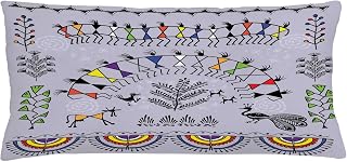 Lunarable Tribal Throw Pillow Cushion Cover, Traditional Tribal Warli Art Design with Dancing Clan Nature Peacock, Decorative Rectangle Accent Pillow Case, 36" X 16", Multicolor