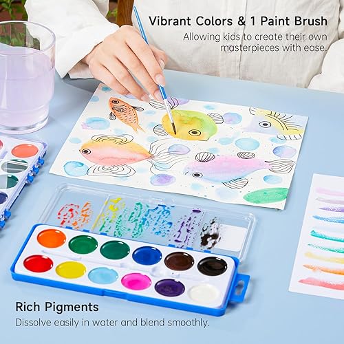Miniatura 3 de Shuttle Art Paquete de 30 pinturas de acuarela a granel, juego de pintura de acuarela de 12 colores a granel con pinceles de pintura para niños y