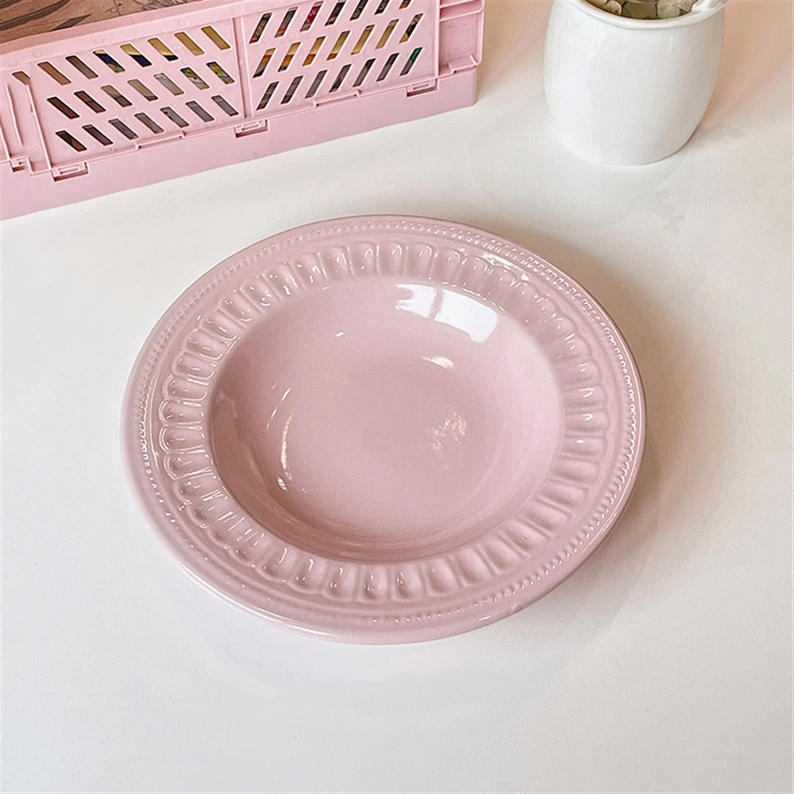 Platos Llanos Plato de Comedor Hogar Cocina Restaurante Café Plato de Postre Plato de Comedor Regular Plato Profundo Rosa Plato Plano Redondo Plato de Comedor Simple Rosa Platos Postre