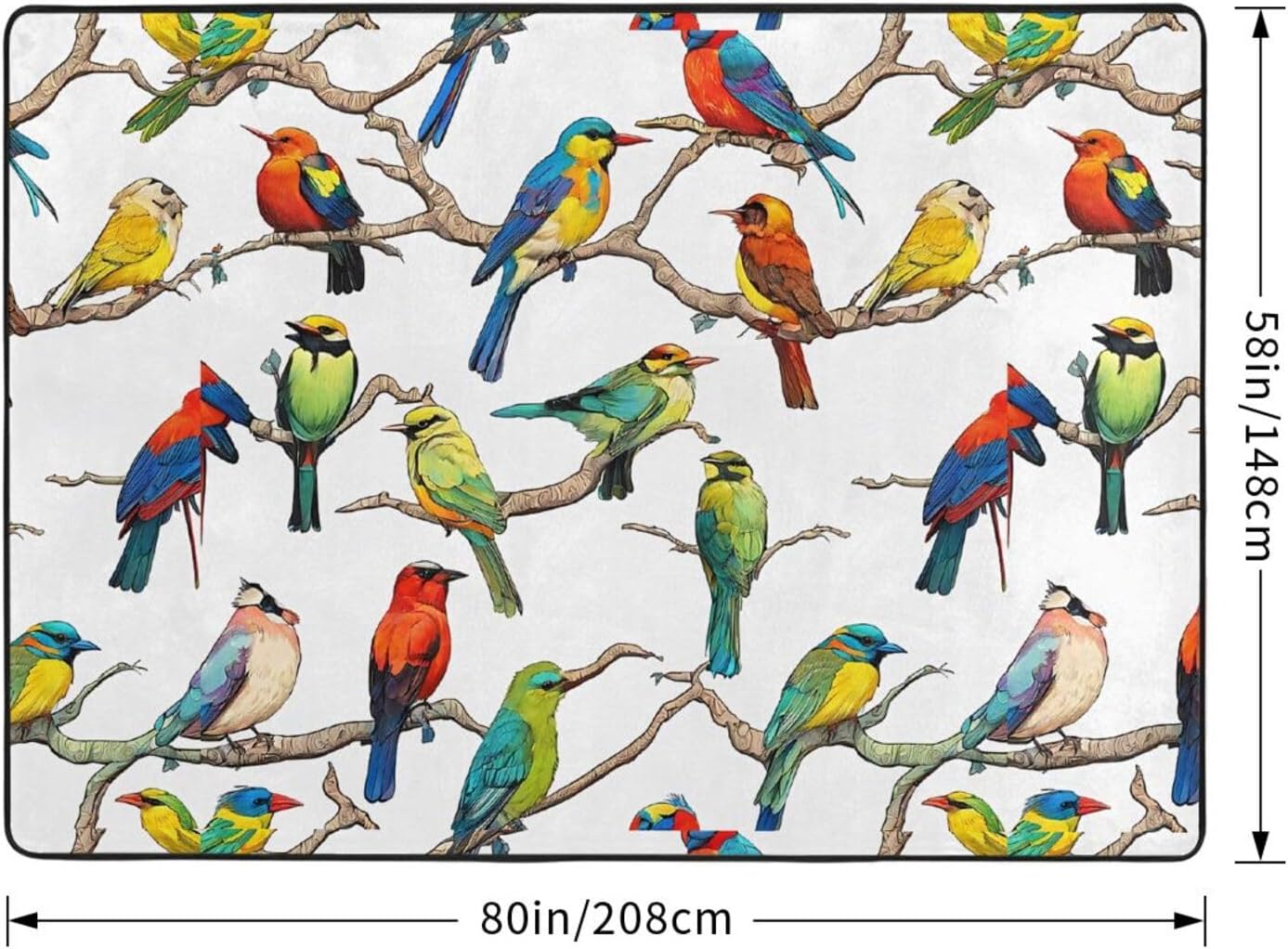 Flannel Non-Slip (Parrot Birds and Tropical Tree) Rug Pad 80×50in Soft Washable Protective for Hardwood Floors Bedroom Bathroom Living Room