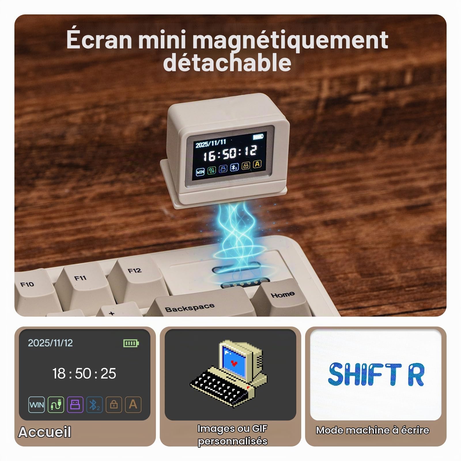 EPOMAKER RT82 Clavier Mécanique sans Fil avec Écran, Personnalisable Via | 2.4GHz/USB-C/BT5.0, RVB, Gasket, 5 Couches d'Amortissement, Keycap PBT, Clavier Gaming Hot-Swap,QWERTY (Creamy Jade)