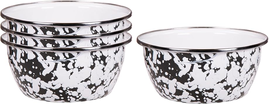 Golden Rabbit Enamelware - Set of 4-3cup Salad Bowls Black Swirl