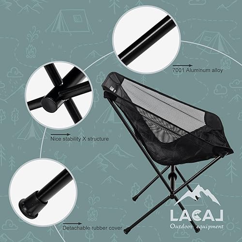 Miniatura 3 de Silla de camping plegable ultraligera, marco de aluminio, tela transpirable Surper, fácil de transportar, tamaño de almacenamiento compacto (2,