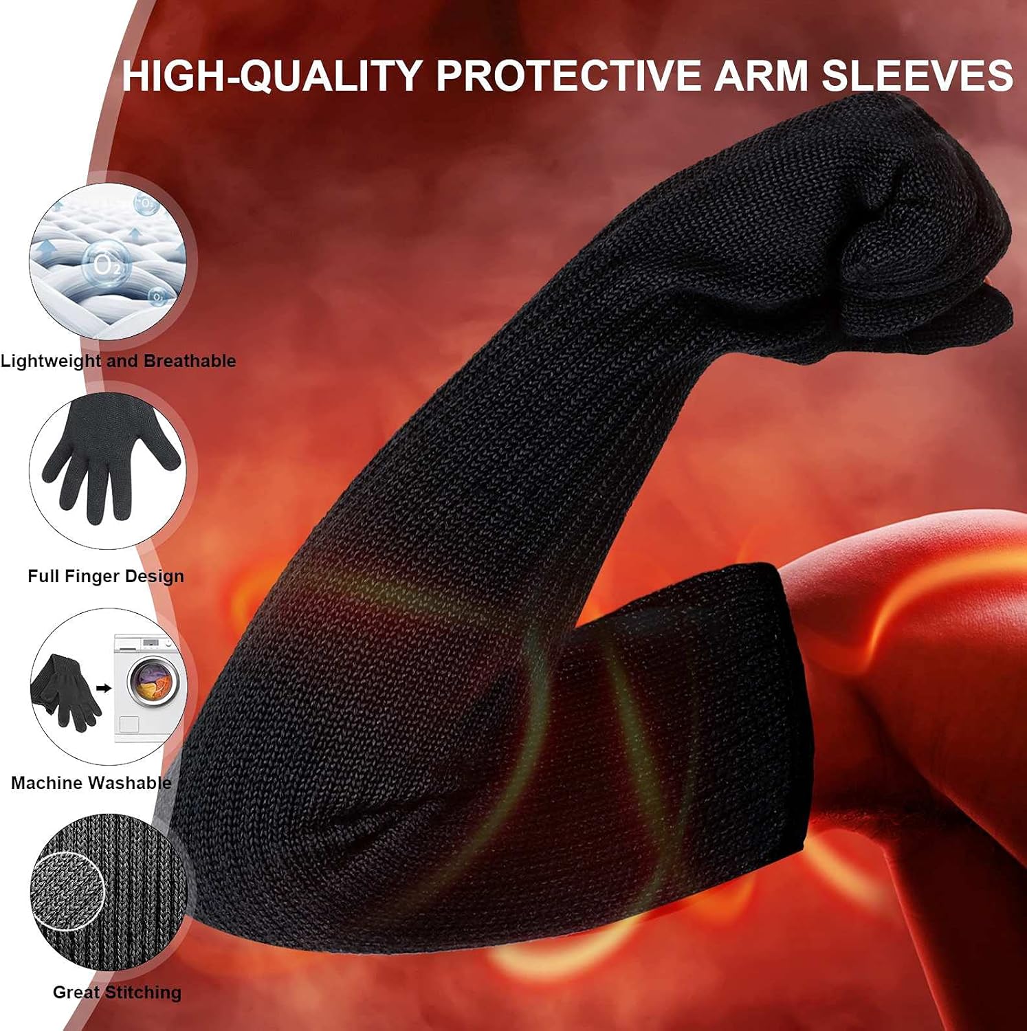 Kevlar-Sleeves Arm Protection Gloves, Heat Scratch Bite & Cut Resistant Safety Mechanic Sleeve, Long Arm Guard Protector for Thin Skin and Bruising Men Women Welding 1 Pair[2023 Protection Upgrade]